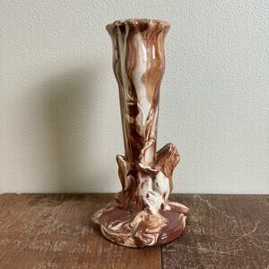 Vintage Juanita‎ Ware Frog & Lilly Brown White Swirl Collectible Pottery Vase